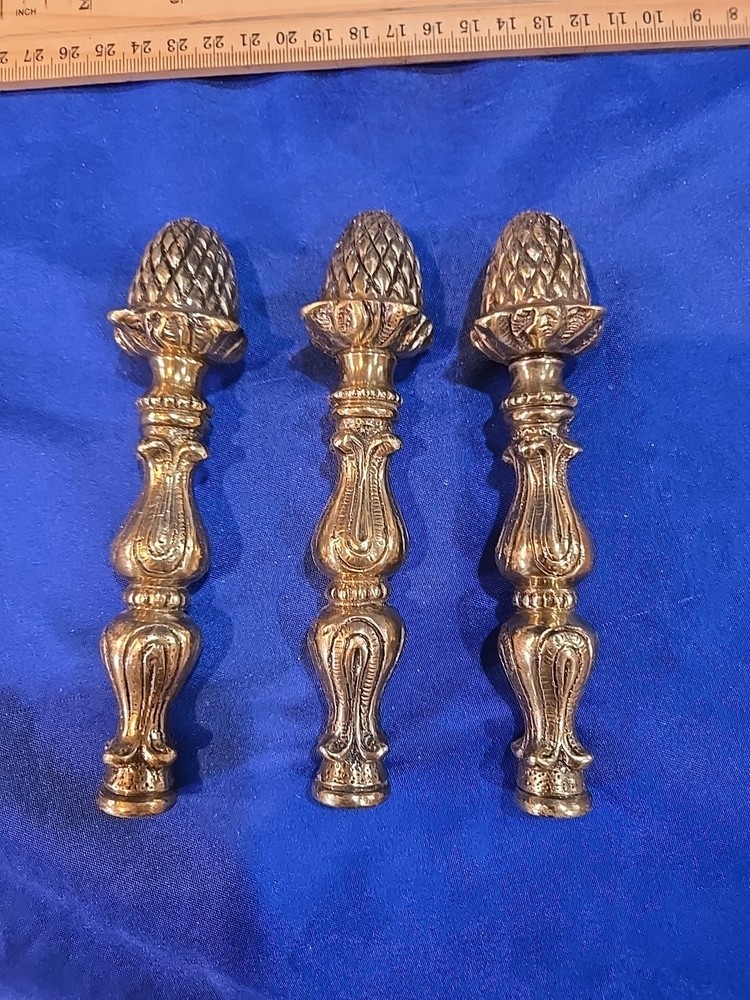 Vintage Solid Brass Fireplace Tool Handles Neoclassical Design Set of 3 Heavy