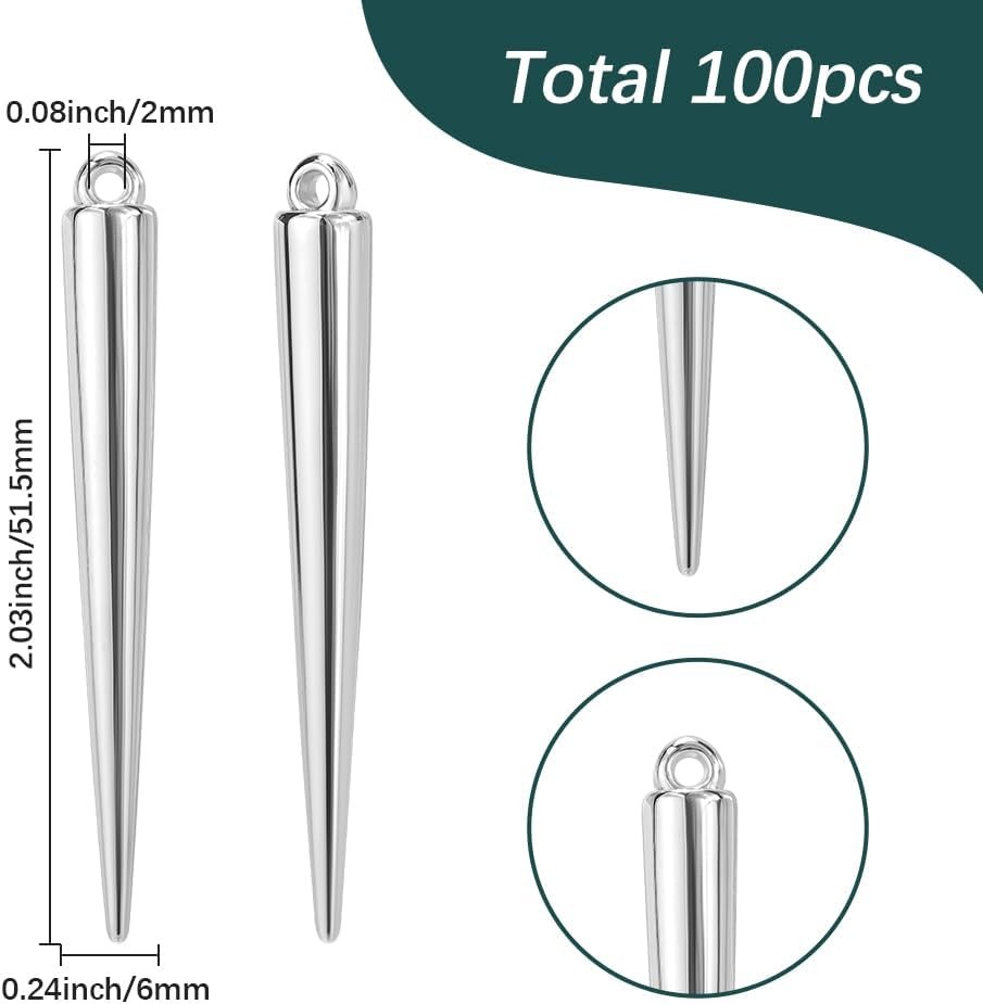SUNNYCLUE 1 Box 100Pcs Cone Charm Silver Spike Charms Bulk CCB Plastic...