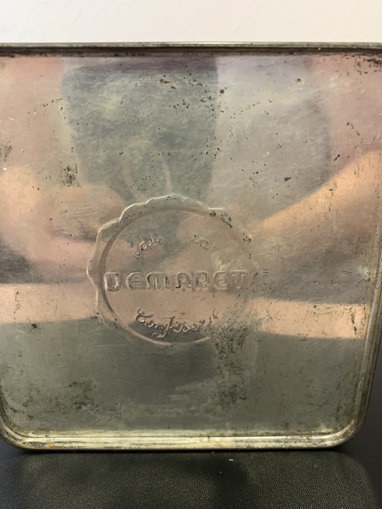 VINTAGE TIN DEMARET CHOCOLATIER CONFECTOR HINGED