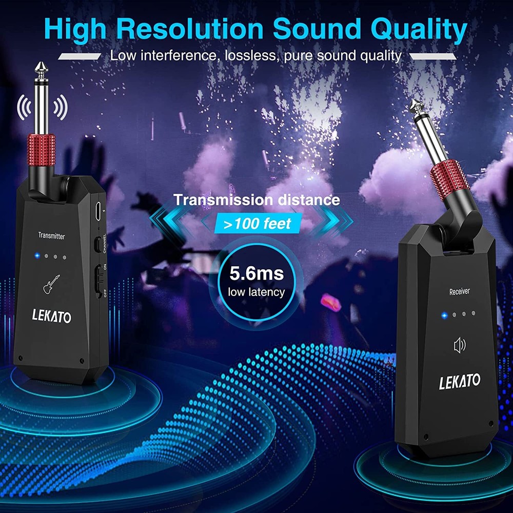 LEKATO Rechargeable Wireless Guitar System 5.8G Transmitter Receiver 4 Channels