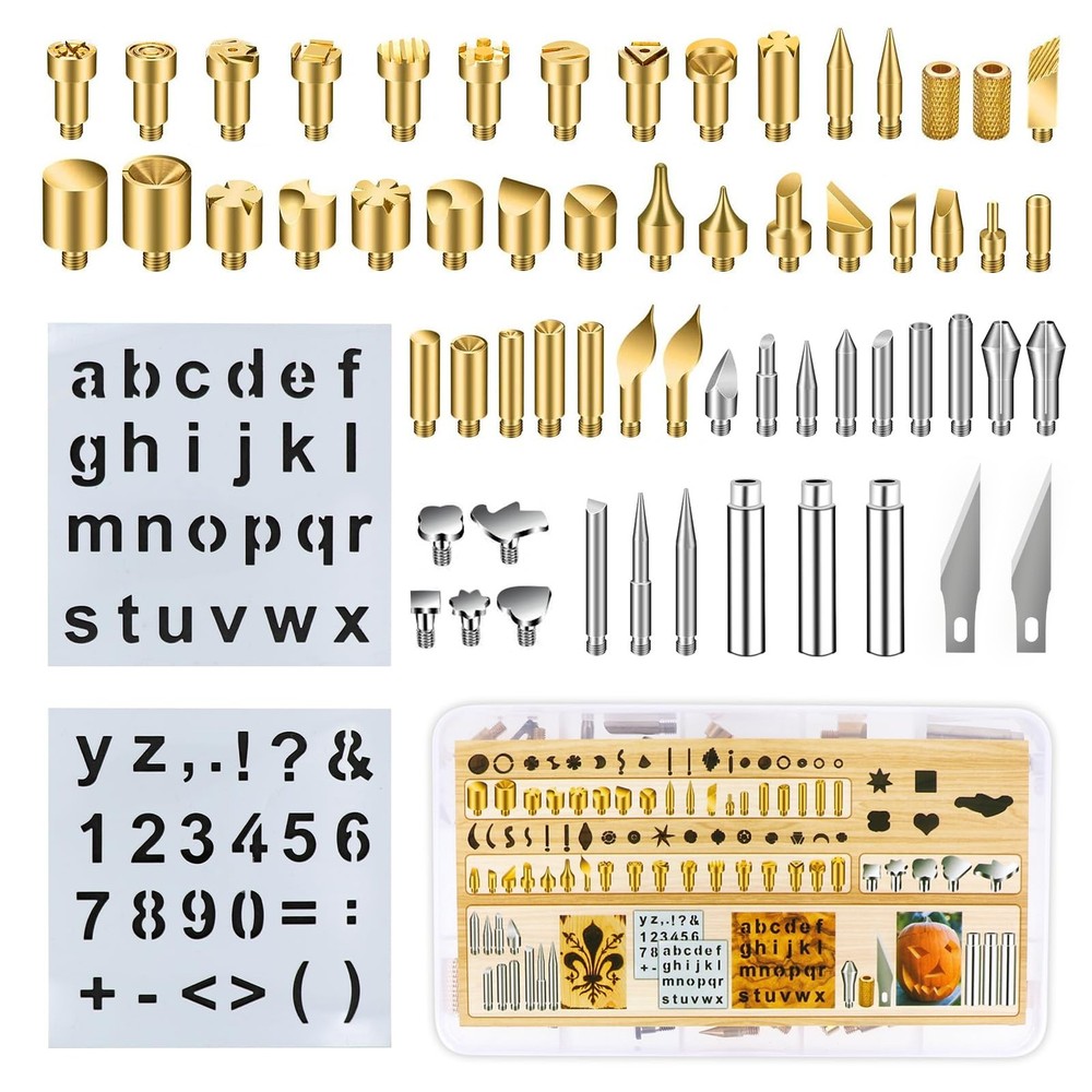 62Pcs Wood Burning Tips, Professional gold & silver