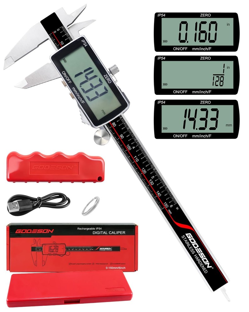 Digital Caliper, 6 Inch Rechargeable & Power Indicator Caliper Measuring Tool...