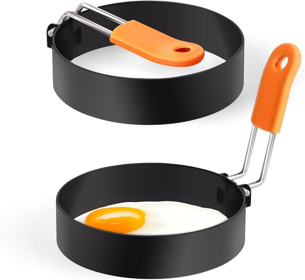 2 PCS Egg Rings Stainless Steel Griddle Frying Egg with Silicone Handle,Nonstick