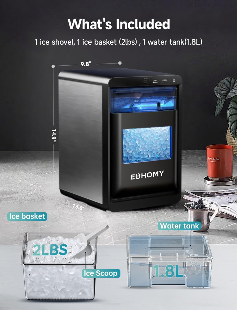 Nugget Ice Maker Countertop, 40Lbs/24H Pebble Ice Maker Machine, Self-Cleaning C
