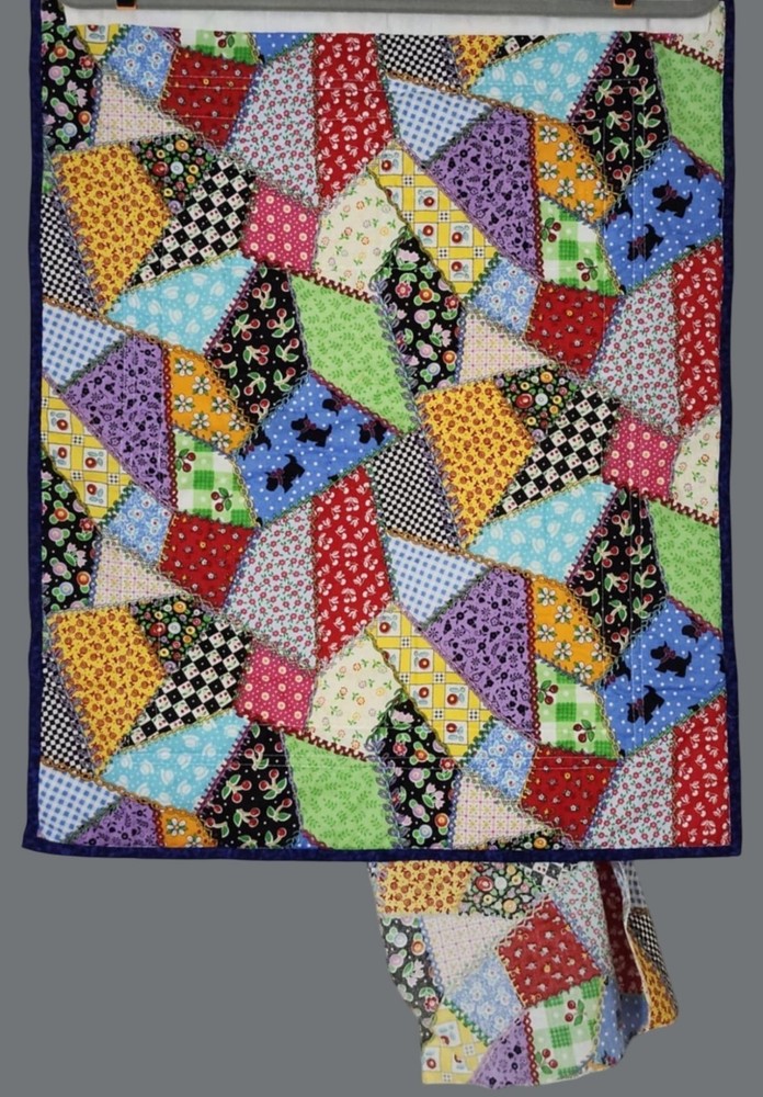 Vintage Handmade Quilted Wall Hanging Sewing Machine & Scott Name Panel Patchwor