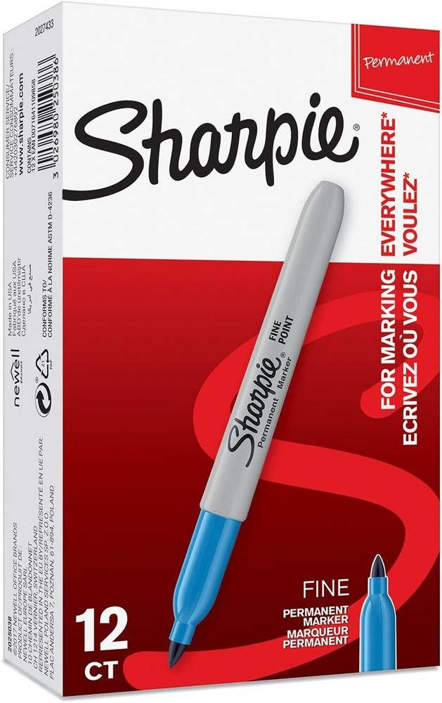 Sharpie Permanent Markers | Fine Point | Brilliant Blue | 12 Count