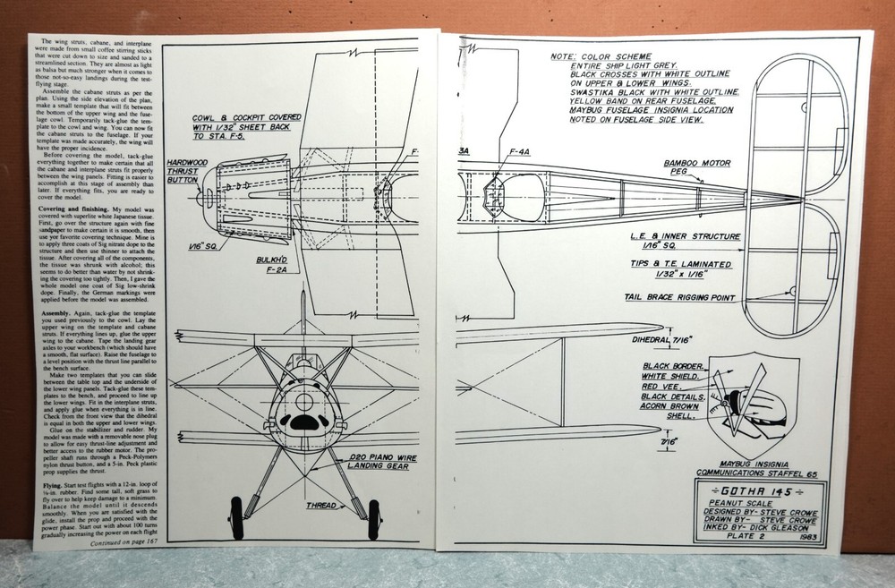 GOTHA 145 BALSA FREE FLIGHT MODEL AIRPLANE PLANS 13" WINGSPAN