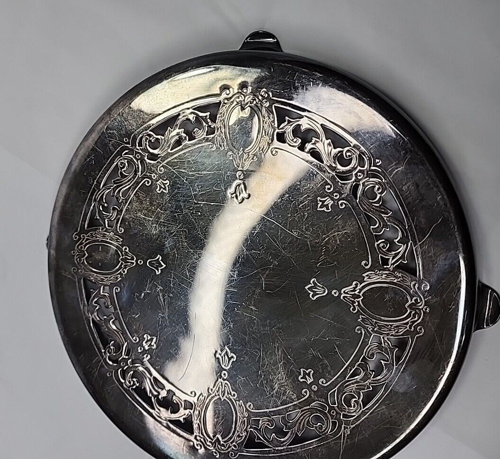 REED & BARTON Trivet Elegant Vintage #150 Silverplated Pierced & Footed