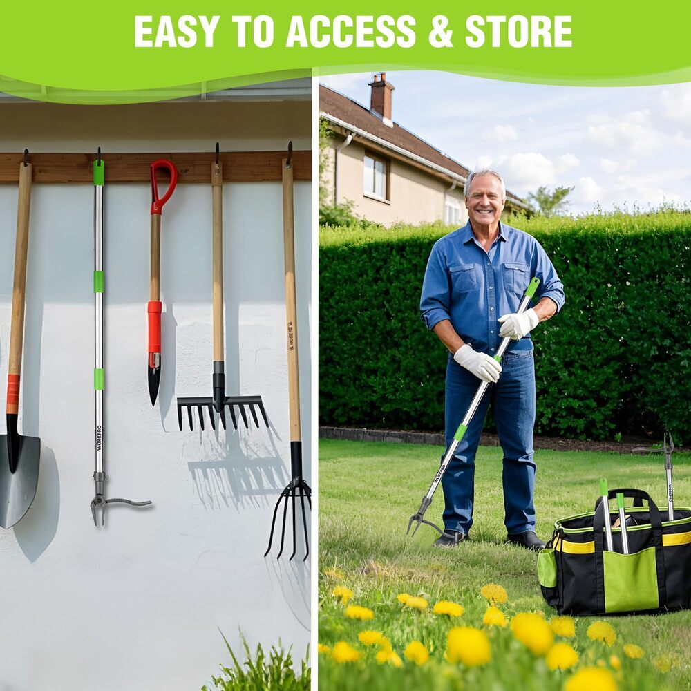 WORKPRO Weed Puller Tool 33"-46" Handle Stand Up Heavy Duty Weed Remover 4 Claws