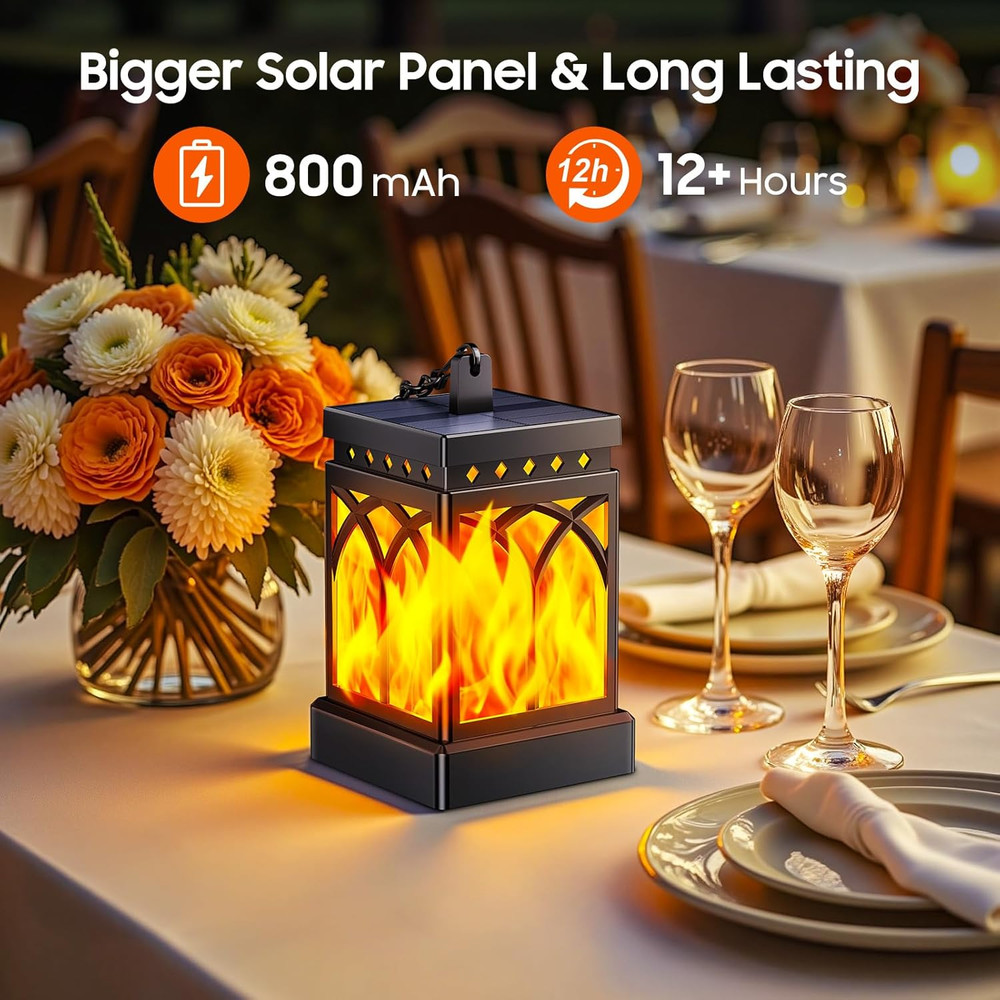 4 Pack Solar Lanterns Outdoor Waterproof, Upgraded Flickering Flame Modes + Cons