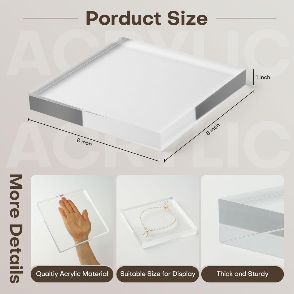 Clear Acrylic Display Block – Solid Polished Plexiglass Riser for Jewelry, Fi...