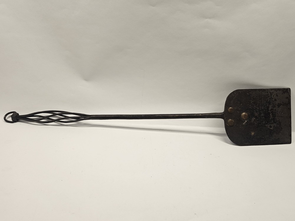 Antique Forged Wrought Iron Long Handled Copper Rivetted Spatula W/ Loop 21"