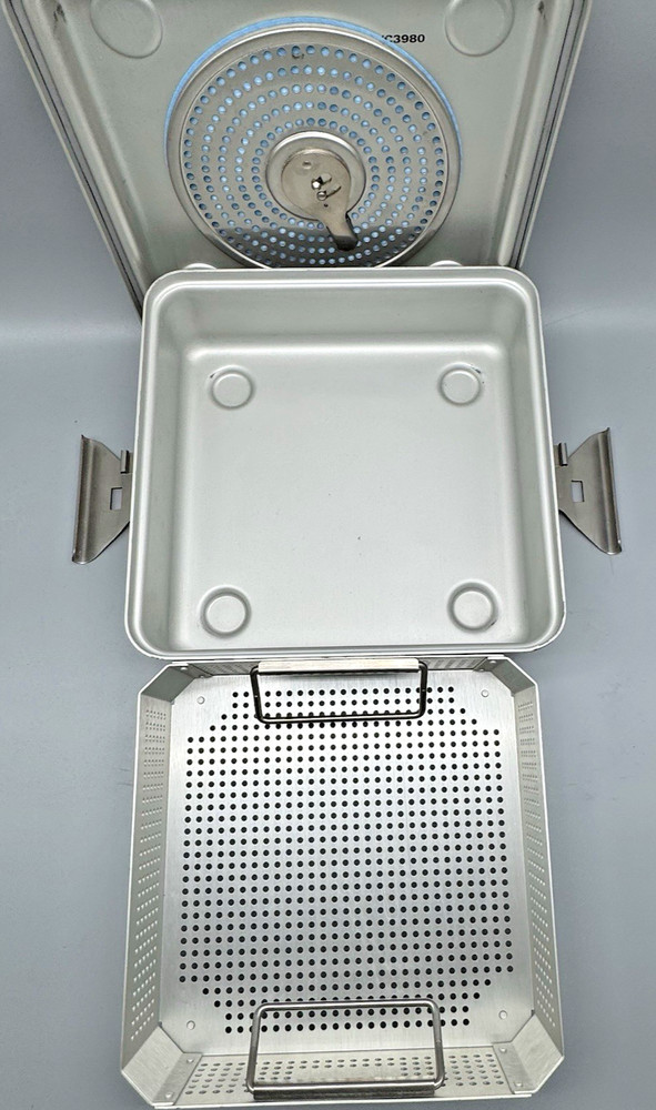 Case Medical Half Size Sterilization Tray with Basket, 12x11x4 Solid Bottom