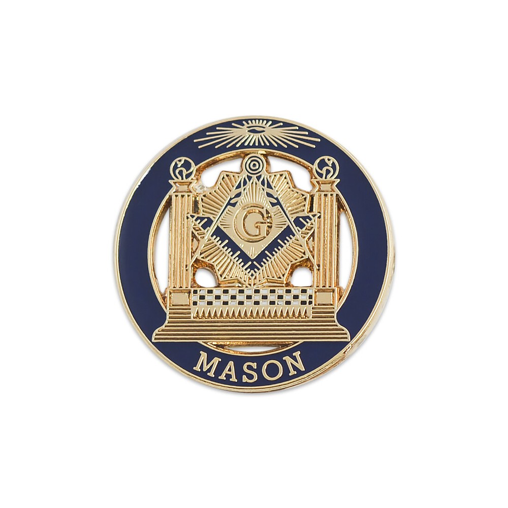 Square & Compass with Double Column Round Masonic Lapel Pin