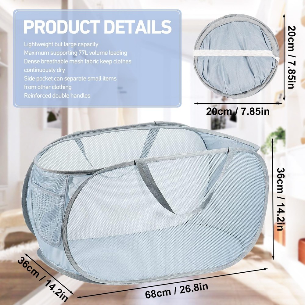 2PCS Mesh Laundry Hamper,Collapsible Laundry Baskets,75L Large Foldable Dirty...