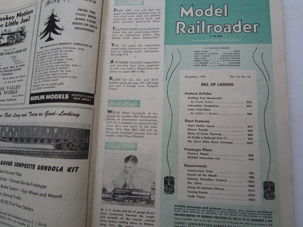 Model Railroader December 1947 Locos Benchwork Interurbans Nice! L@@K