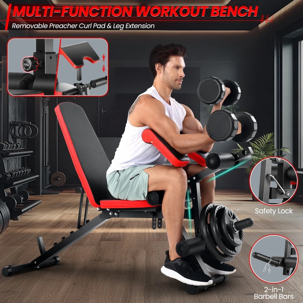 Weight Bench Adjustable Workout Flat/Incline/Decline Sit-Up for Home Exercise US
