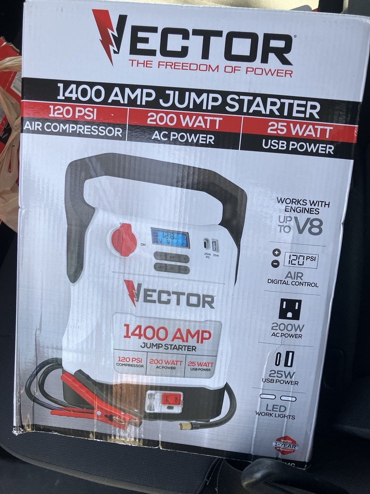 Vector 1400 Amp Jump Starter with Compressor, USB AC Power