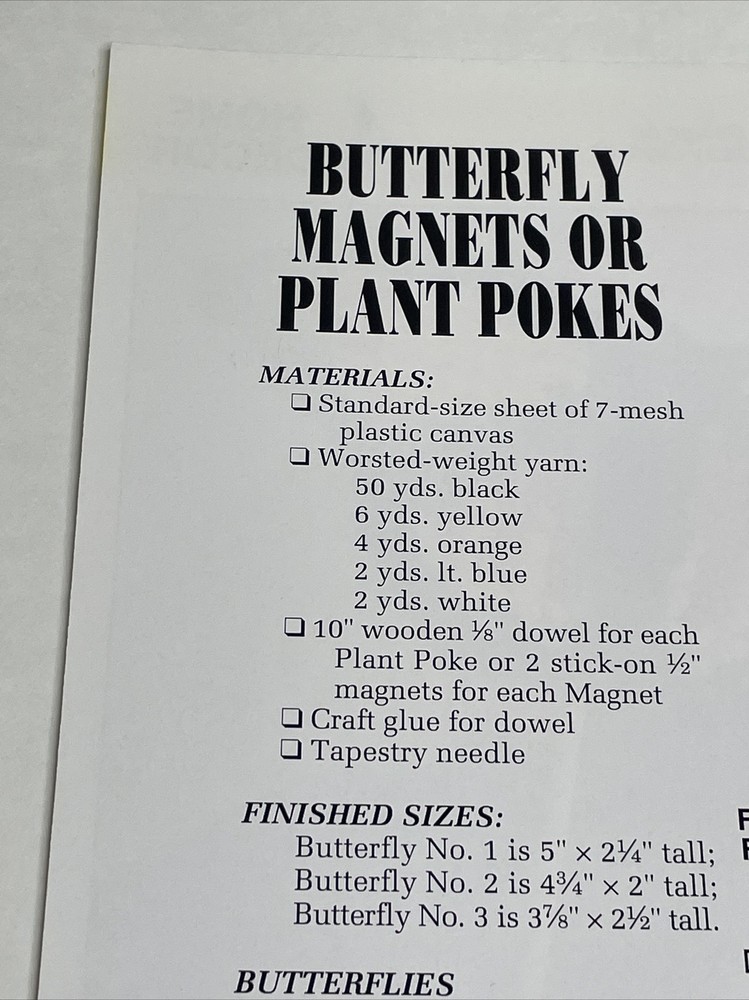 Butterfly Magnets Annie's Plastic Canvas Pattern Page