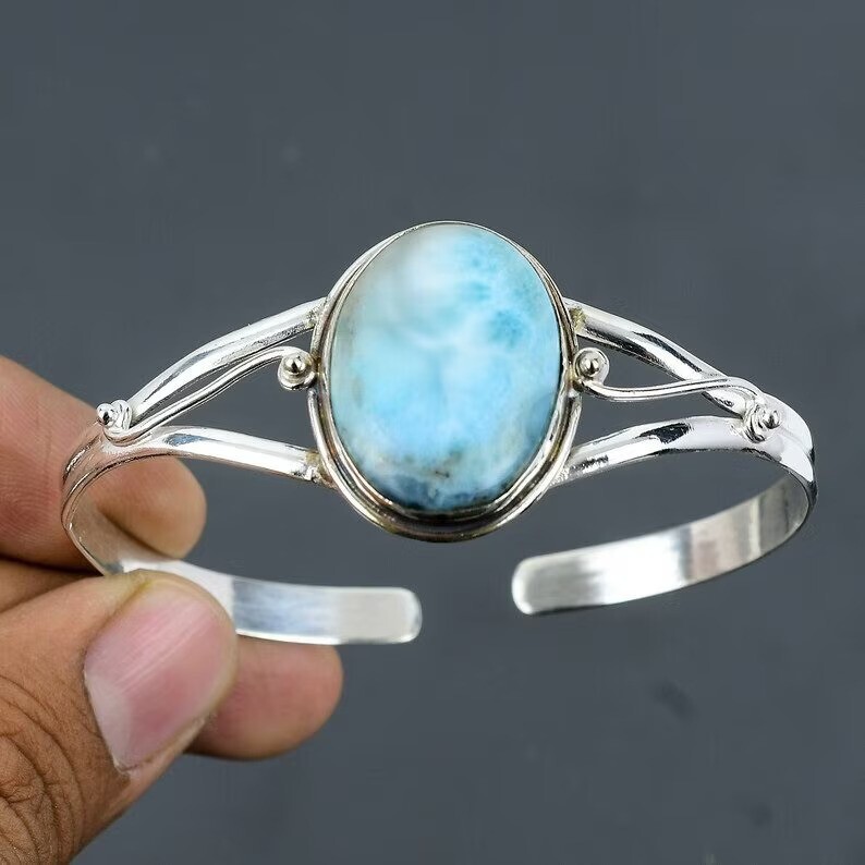 Larimar Solid 925 Sterling Silver Beautiful Handmade Women Gift Bangle, M1007