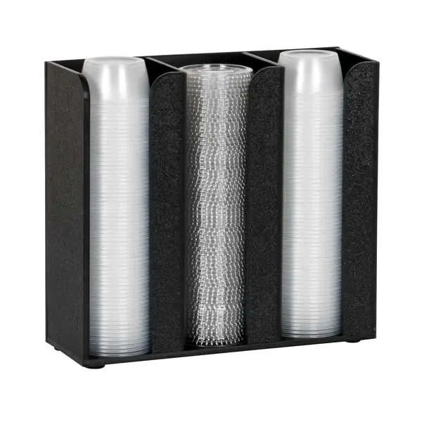Dispense-Rite CTCO-3BT Black Polystyrene 3-Section Portion Cup & Lid Organizer