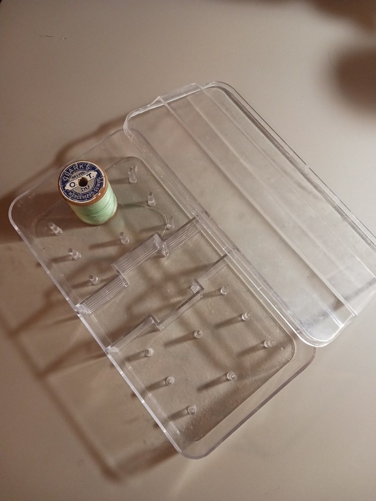 Vintage Clear Plastic Thread Box Bobbins Notions Organizer