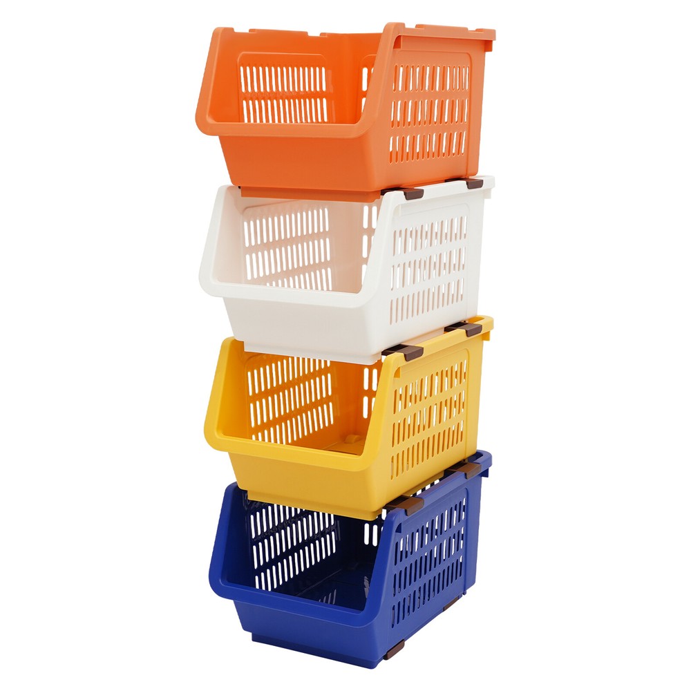 4 PCS Stacking Storage Baskets Modern Storage Bins Stackable Organizer Baskets