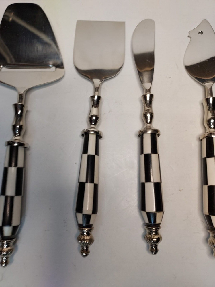 Checker Black and White Stainless Steel and Bone Cheese Server Set