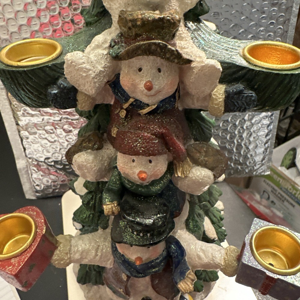 Christmas Tree Candle Holder With 4 Snowmen,
