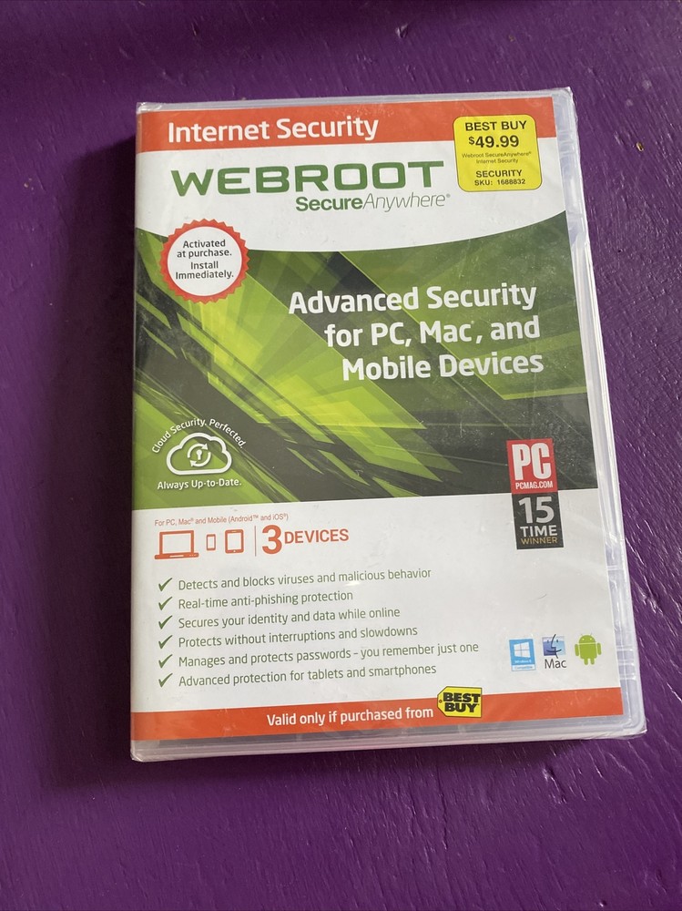 Webroot SecureAnywhere Antivirus Software Internet Security 3-Device