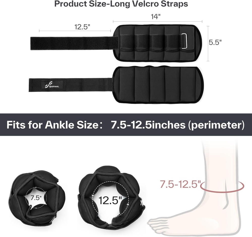 Adjustable Ankle Weights Set - Neoprene Leg Weights 2-10 lbs