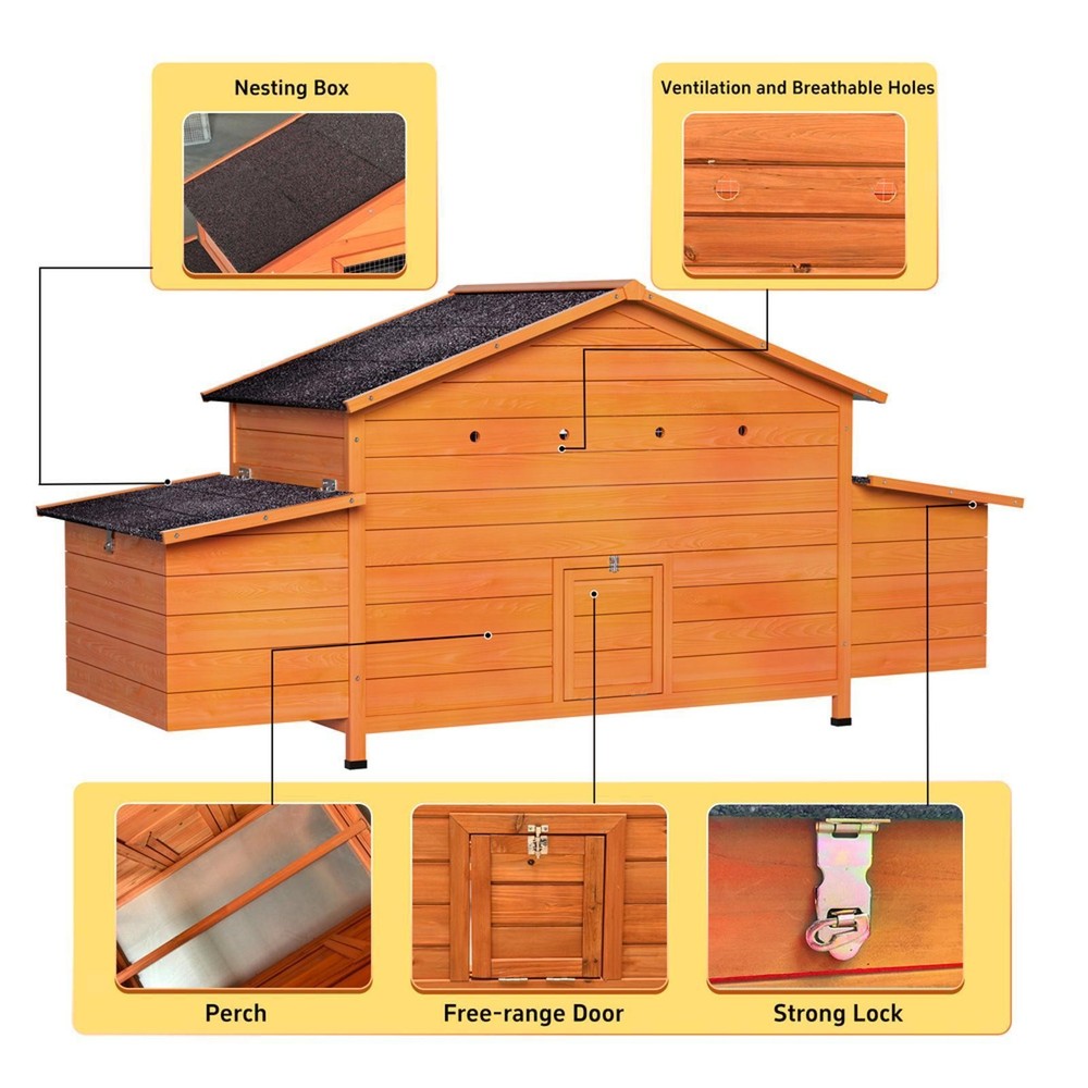 Ventilated Chicken Coop with Nesting Box Tray Easy Access Secure Hutches for