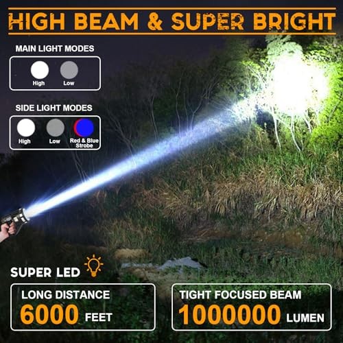 Spotlight 1000000 Lumens, 6 Modes Super Bright LED Rechargeable Large