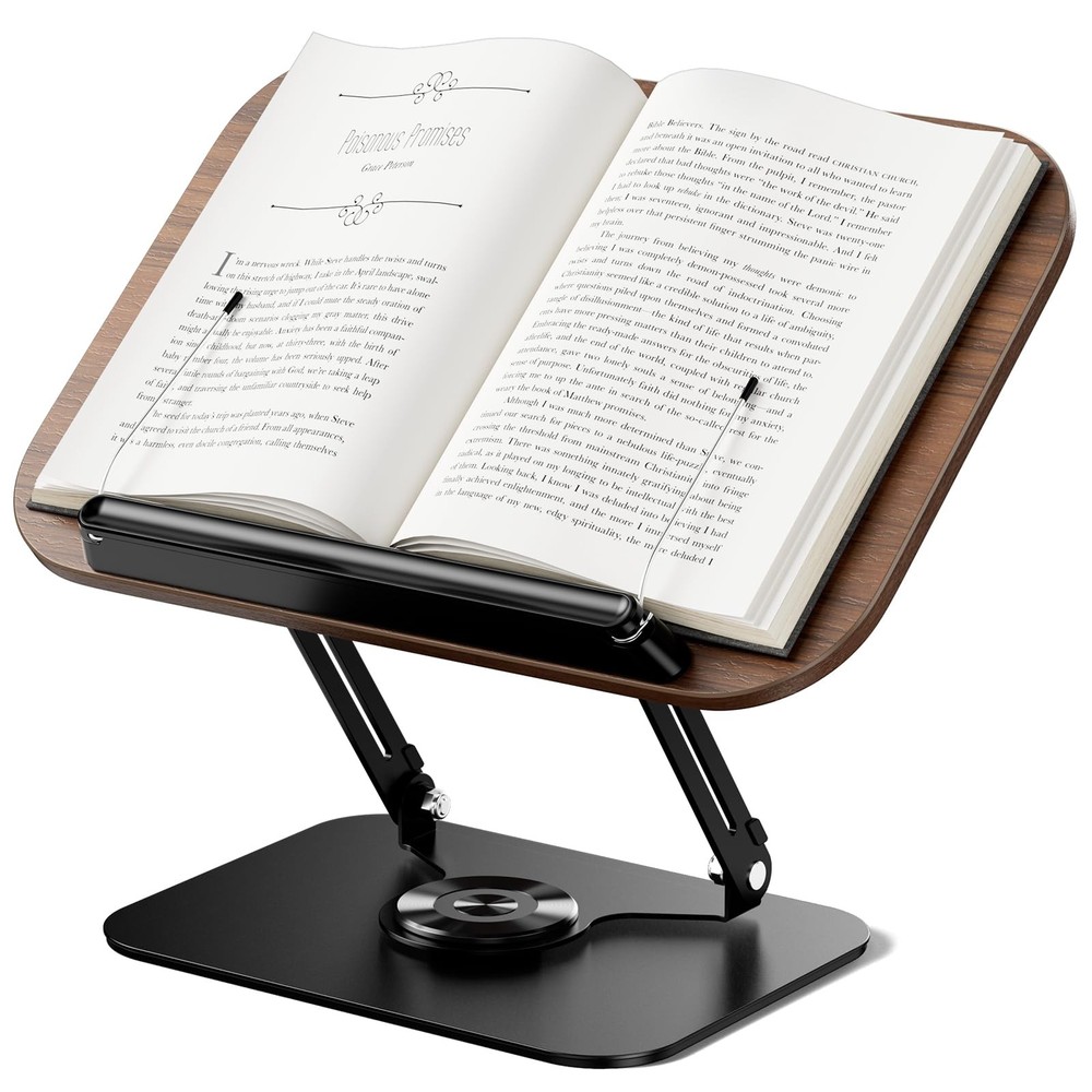 Book Stand for Reading Adjustable 360 Rotating Base Foldable Cookbook Holder