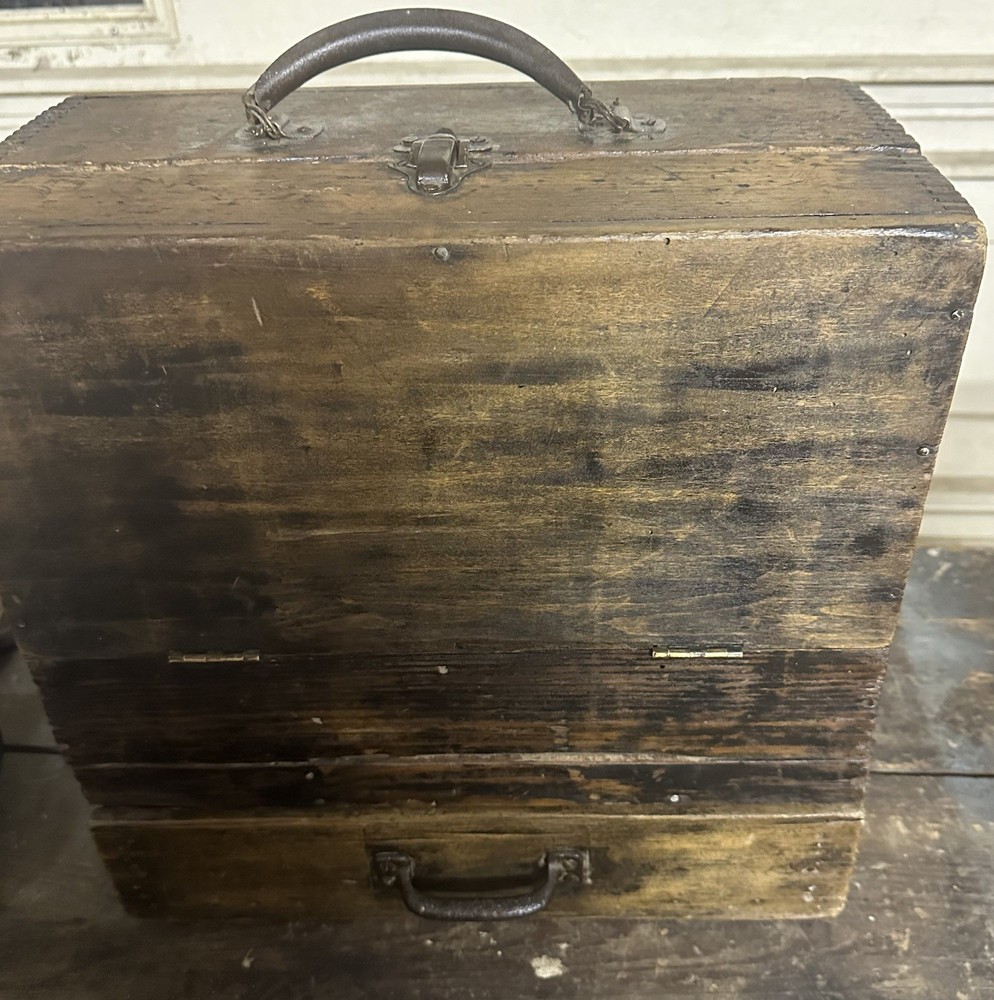 Vintage Machinist’s Tool Chest Drop Front Panel Masonry Tool Box Antique 1920’s