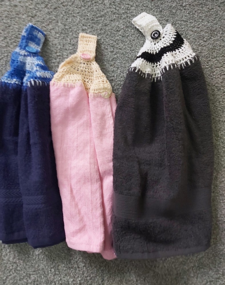 3x Crochet Plain Coloured Double Thickness Kitchen/Hand Towel