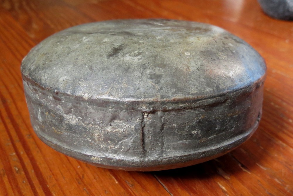 ANTIQUE PEWTER GUN POWDER FLASK 19th C