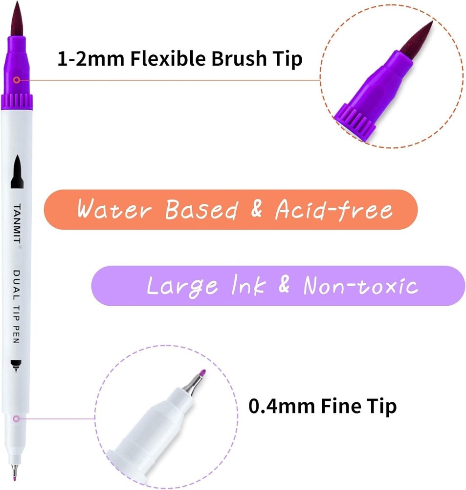 Artistic 36-Count Dual Brush Pen Set - Fine & Brush Tip for Creative Projects