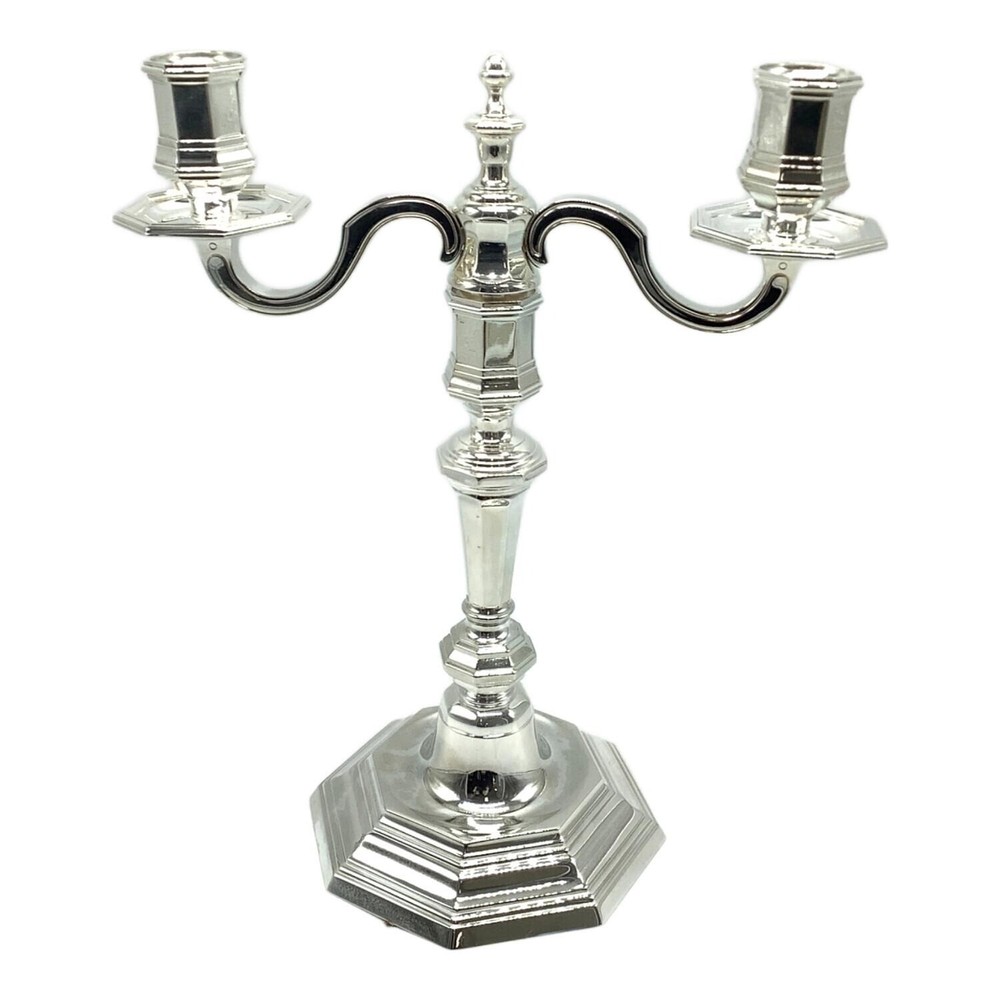 Christofle Silver Plated Two-Light Candelabrum Candle Stand