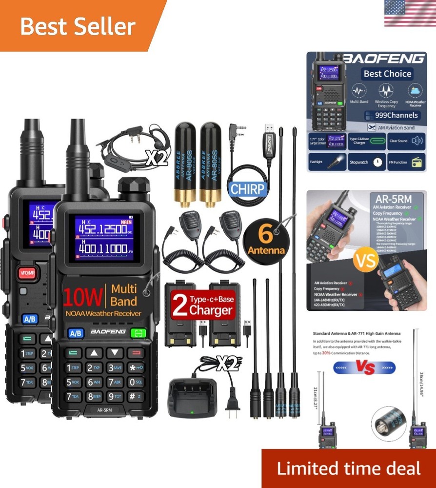 AR-5RM Long Range Ham Radios 10W Rechargeable Walkie Talkies with NOAA Alerts