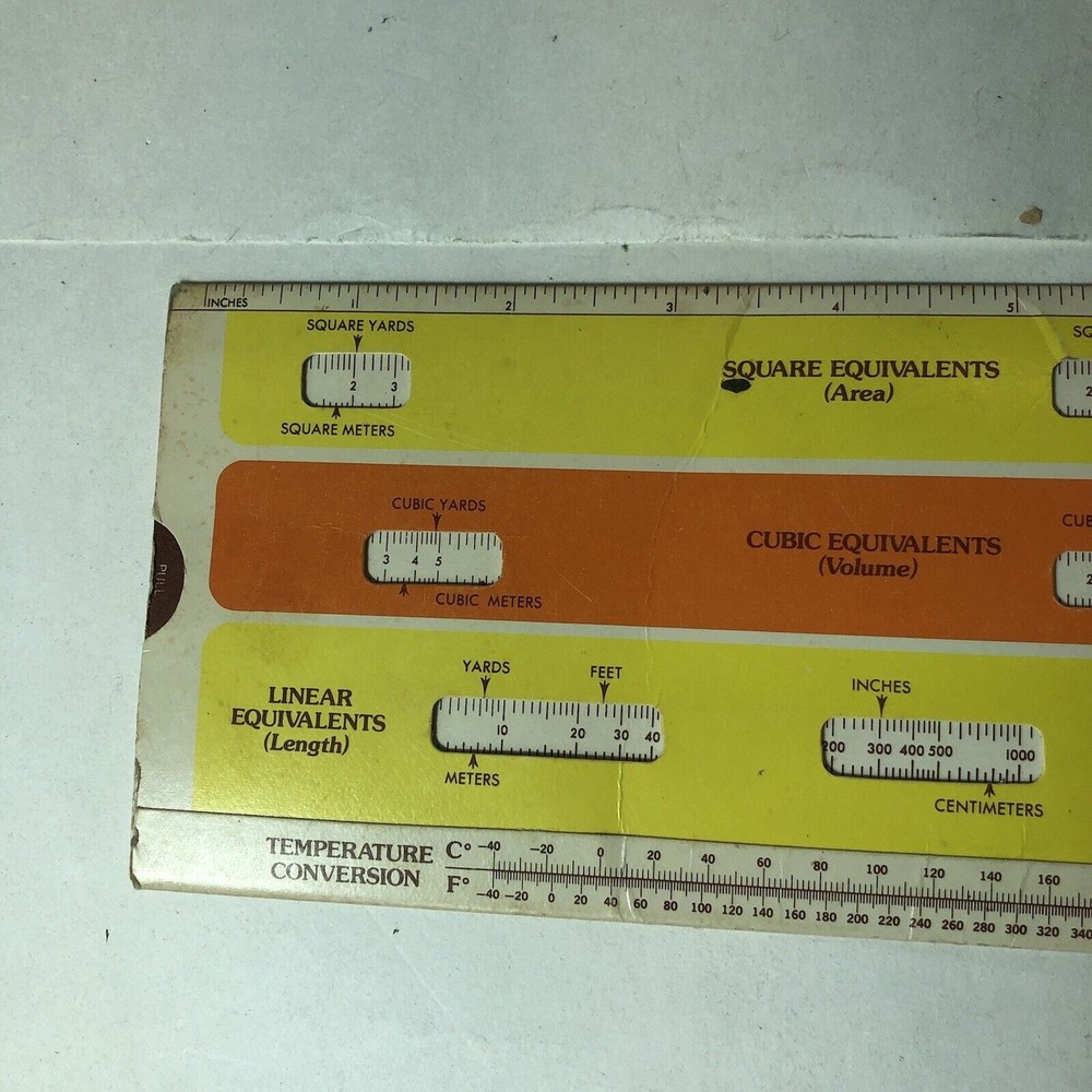 The Metric Converter Slide Ruler Conversion Chart Vintage Volume Mass Meter B4