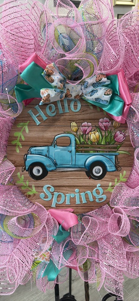 Spring Wreath Pink, Purple & Blue 24”