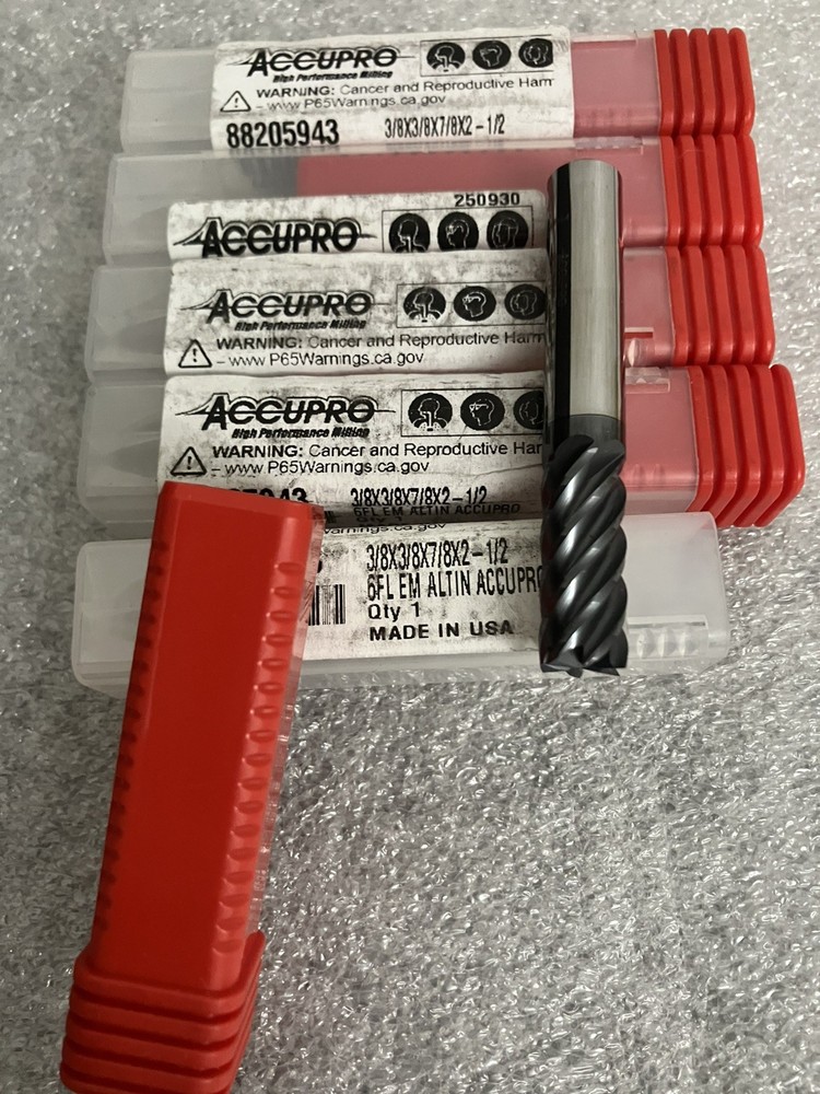 Accupro Square End Mill: 3/8" Dia, 7/8" LOC, 6 Flute, Solid Carbide