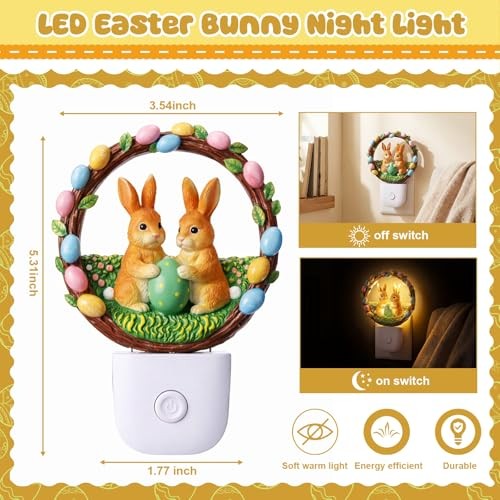 Easter Bunny Light Decoration LED Easter Night Light Plug into Wall Resin Egg