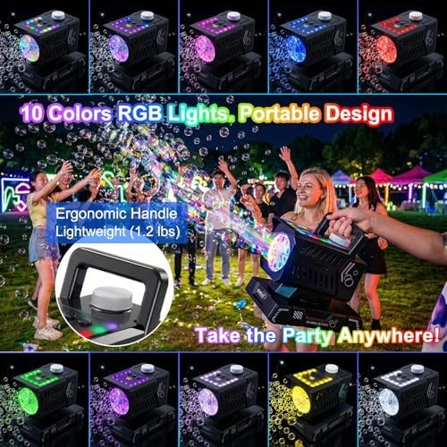 Rechargeable Bubble Machine with Remote & RGB Lights - Automatic Bubble Blower f