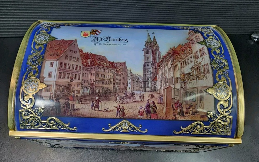 Lebkuchen-Schmidt Made in Germany Rounded Lid Tin Box Blue