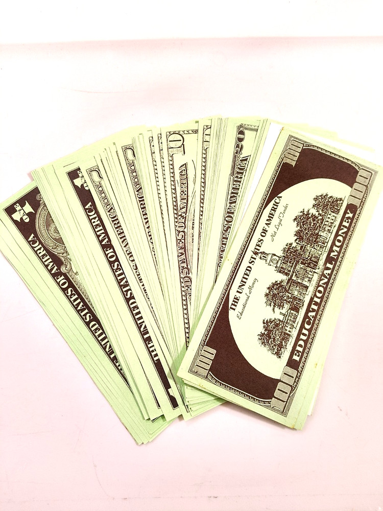 Various dollar bills educational money for teaching