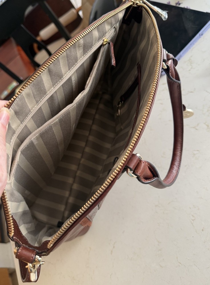 Brahamin Large Luxury Satchel Pecan Windsor Genuine Leather