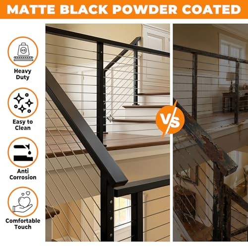 4FT Stainless Steel Black Handrail for Cable Railing System, Rectangular Flat