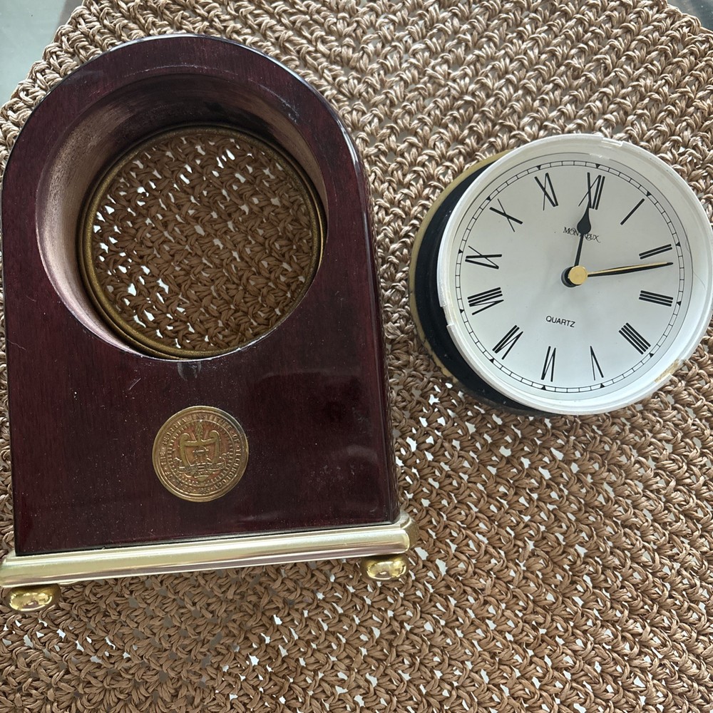 GEORGIA TECH MAHOGANY BRASS DESK CLOCK QUARTZ
